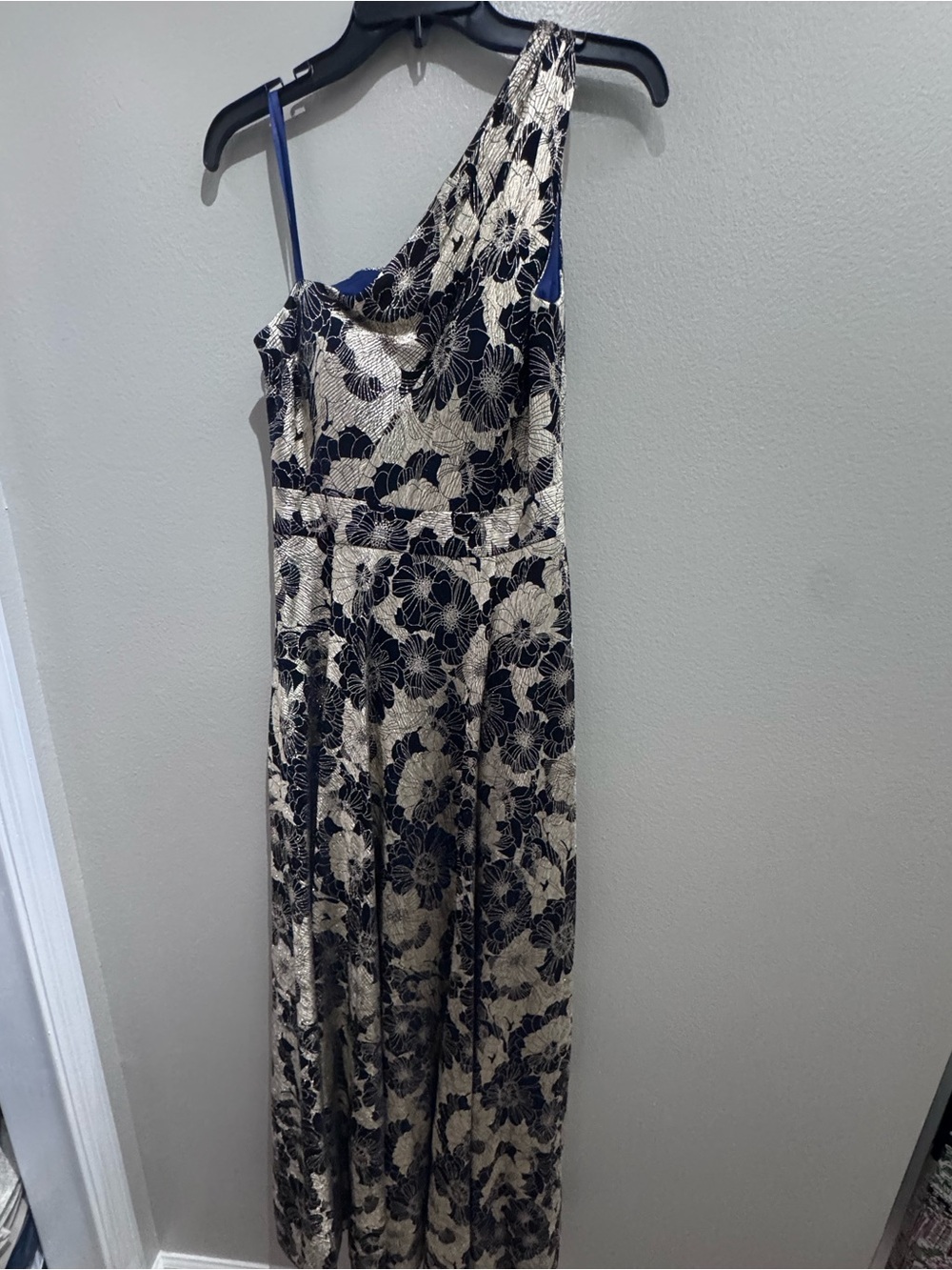 Betsy & Adam metallic one shoulder dress